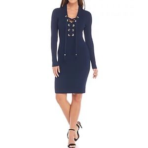 MICHAEL Michael Kors Lace-Up Rib Dress, Navy, XL (women’s)